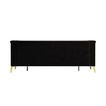 Canapé 3 places moderne en velours de 82 pouces avec design capitonné et pieds en métal doré