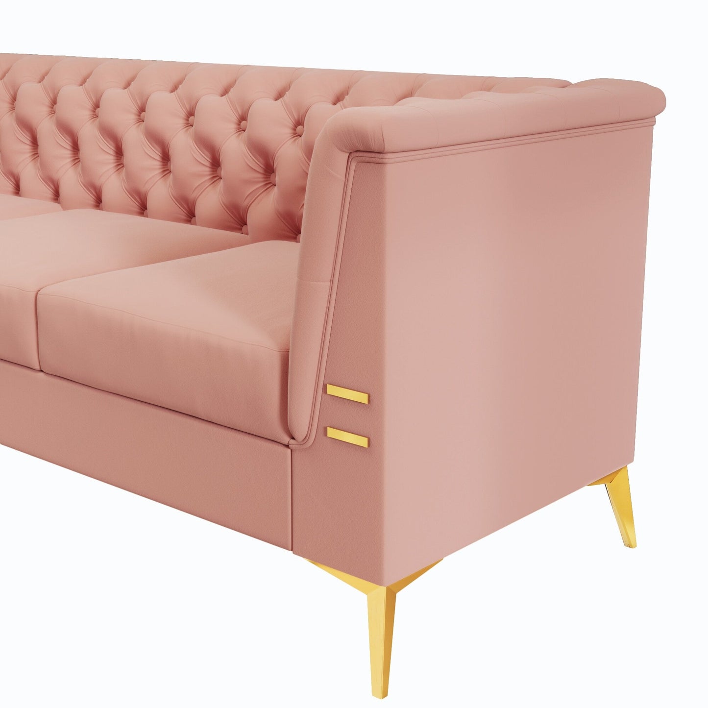 Canapé 3 places moderne en velours de 82 pouces avec design capitonné et pieds en métal doré