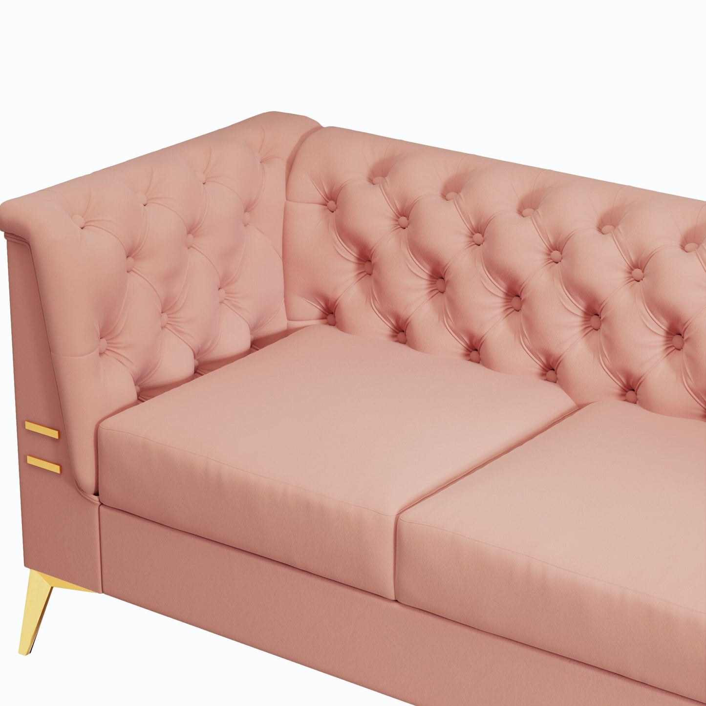 Canapé Chesterfield 3 places en velours de 82 pouces avec pieds en métal doré, rembourrage en éponge à rebond élevé et coussins amovibles