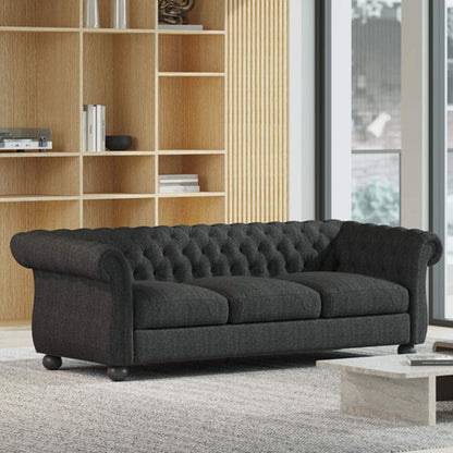 Canapé capitonné en tissu de 83,3 po avec pieds en bois et coussins amovibles