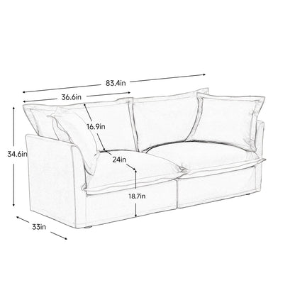 Canapé modulaire 3 places en chenille 83,4 po avec housses amovibles et lavables, capacité de 136 kg