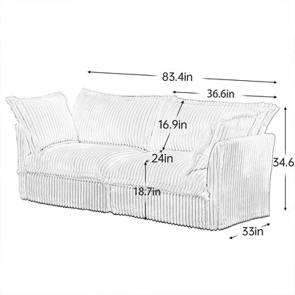 Canapé 2 places en velours côtelé 83,4" avec grands coussins pour le salon