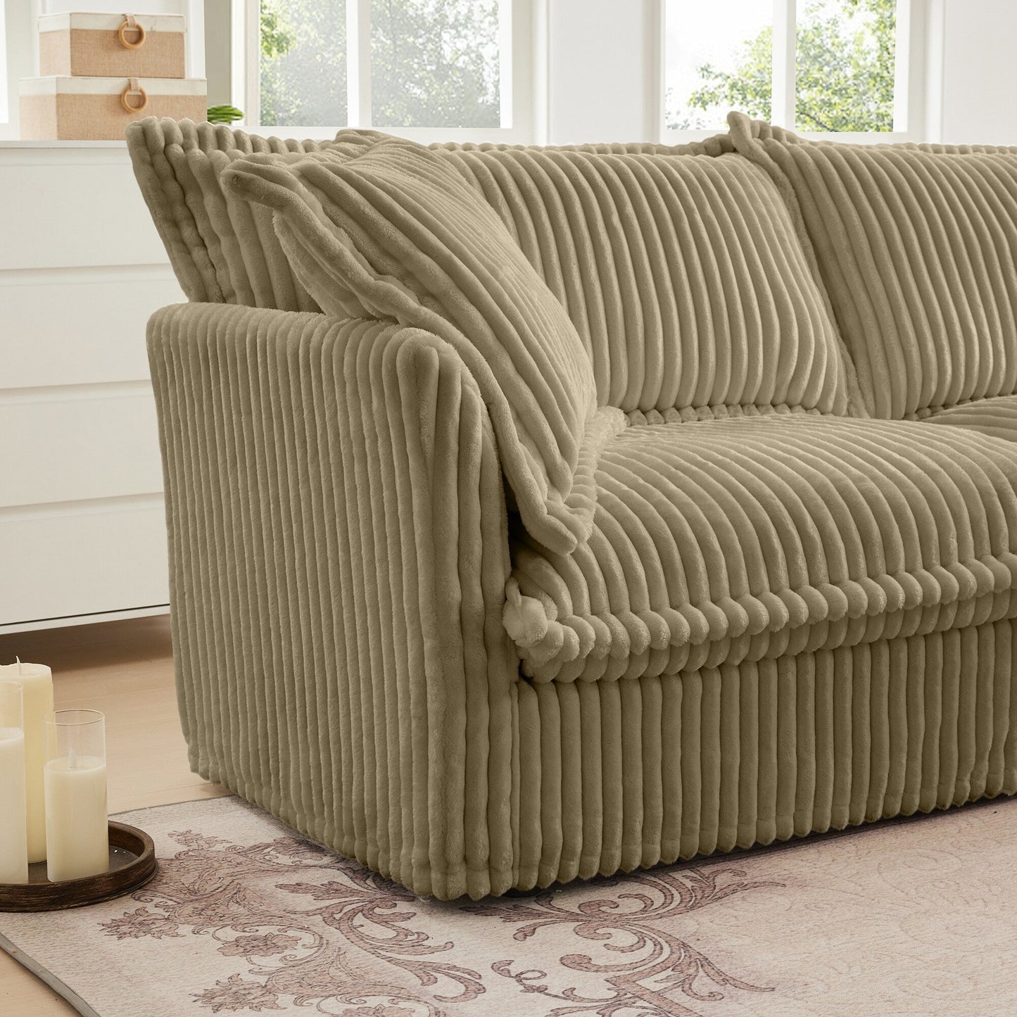 Canapé 2 places en velours côtelé 83,4" avec grands coussins pour le salon
