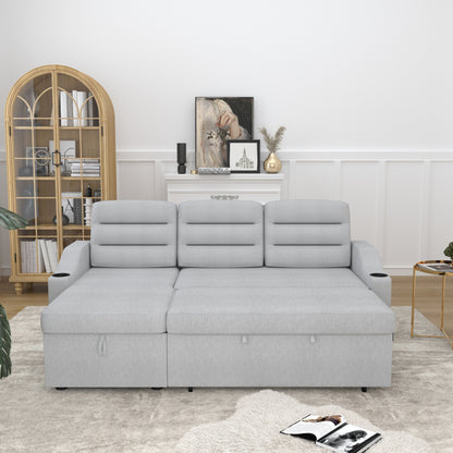 Canapé-lit convertible 3 places en polyester de 83,5 pouces avec lit gigogne, fauteuil inclinable avec rangement, porte-gobelet et poches latérales