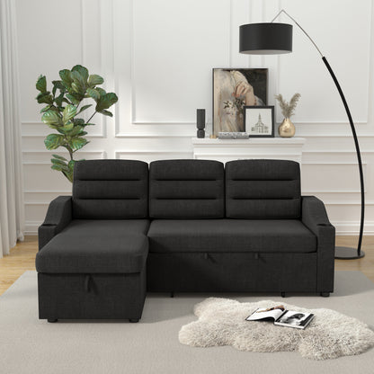 Canapé-lit convertible 3 places en polyester de 83,5 pouces avec lit gigogne, fauteuil inclinable avec rangement, porte-gobelet et poches latérales