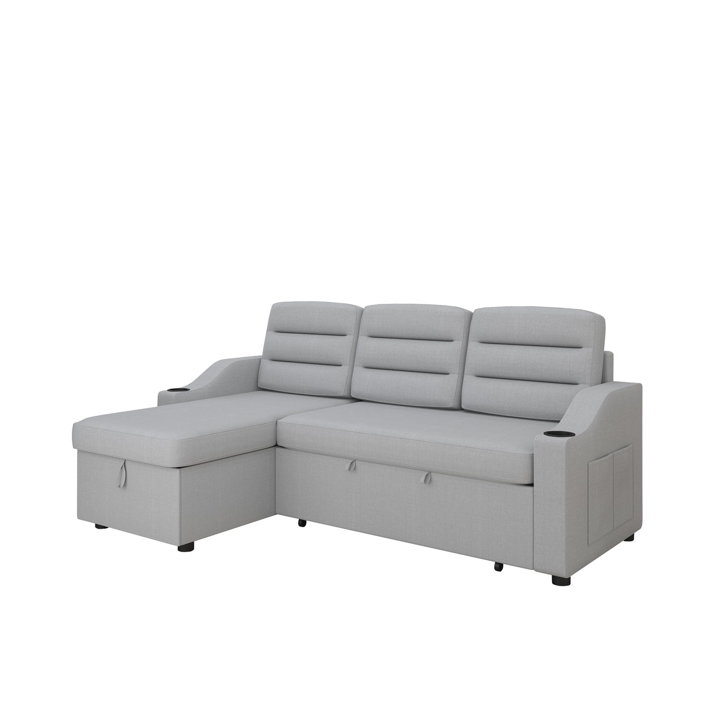 Canapé-lit convertible 3 places en polyester de 83,5 pouces avec lit gigogne, fauteuil inclinable avec rangement, porte-gobelet et poches latérales