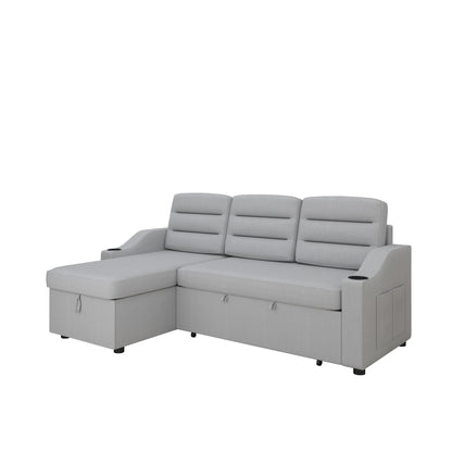 Canapé-lit convertible 3 places en polyester de 83,5 pouces avec lit gigogne, fauteuil inclinable avec rangement, porte-gobelet et poches latérales