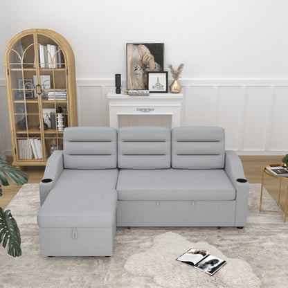 Canapé-lit convertible 3 places en polyester de 83,5 pouces avec lit gigogne, fauteuil inclinable avec rangement, porte-gobelet et poches latérales