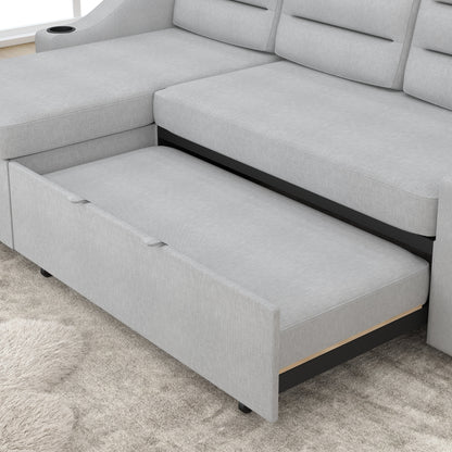 Canapé-lit convertible 3 places en polyester de 83,5 pouces avec lit gigogne, fauteuil inclinable avec rangement, porte-gobelet et poches latérales