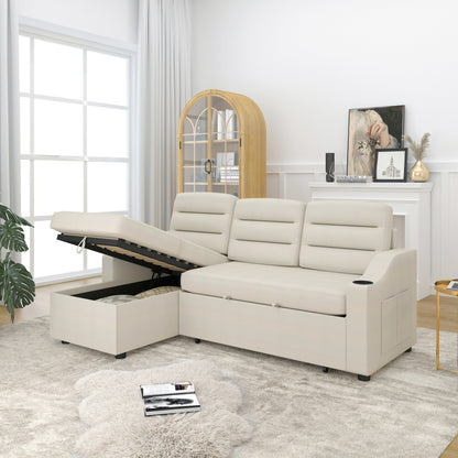 Canapé-lit convertible 3 places en polyester de 83,5 pouces avec lit gigogne, fauteuil inclinable avec rangement, porte-gobelet et poches latérales