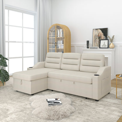 Canapé-lit convertible 3 places en polyester de 83,5 pouces avec lit gigogne, fauteuil inclinable avec rangement, porte-gobelet et poches latérales