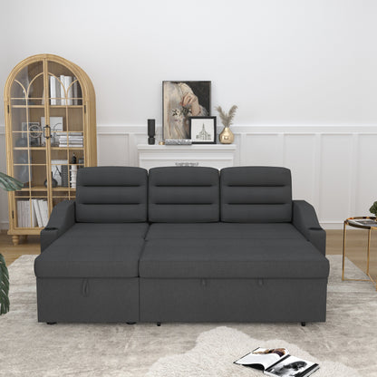 Canapé-lit convertible 3 places en polyester de 83,5 pouces avec lit gigogne, fauteuil inclinable avec rangement, porte-gobelet et poches latérales