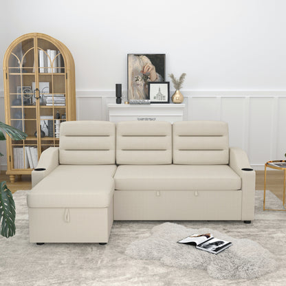 Canapé-lit convertible 3 places en polyester de 83,5 pouces avec lit gigogne, fauteuil inclinable avec rangement, porte-gobelet et poches latérales