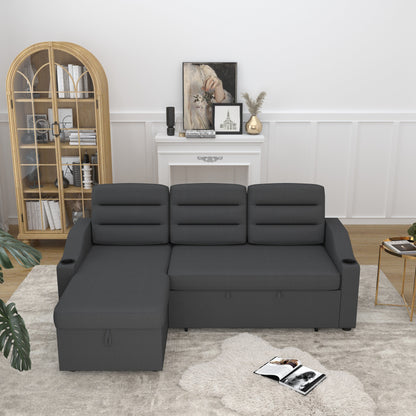 Canapé-lit convertible 3 places en polyester de 83,5 pouces avec lit gigogne, fauteuil inclinable avec rangement, porte-gobelet et poches latérales