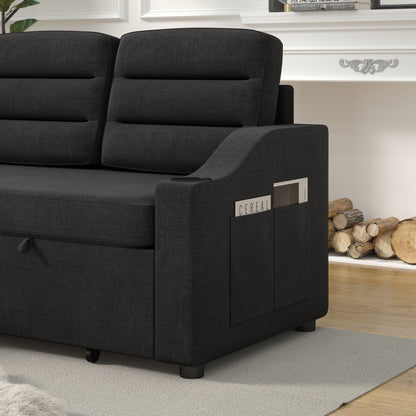 Canapé-lit convertible 3 places en polyester de 83,5 pouces avec lit gigogne, fauteuil inclinable avec rangement, porte-gobelet et poches latérales