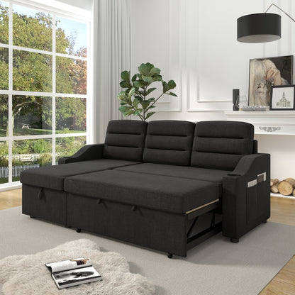 Canapé-lit convertible 3 places en polyester de 83,5 pouces avec lit gigogne, fauteuil inclinable avec rangement, porte-gobelet et poches latérales