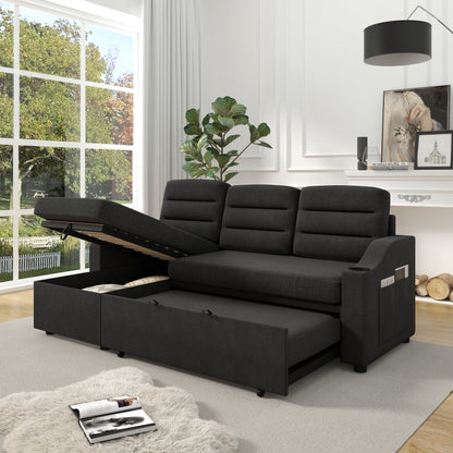 Canapé-lit convertible 3 places en polyester de 83,5 pouces avec lit gigogne, fauteuil inclinable avec rangement, porte-gobelet et poches latérales