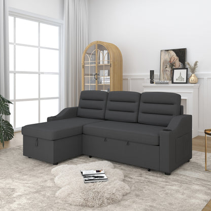 Canapé-lit convertible 3 places en polyester de 83,5 pouces avec lit gigogne, fauteuil inclinable avec rangement, porte-gobelet et poches latérales