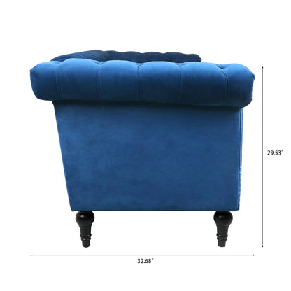 Canapé trois places traditionnel capitonné à accoudoirs carrés - 32,68 x 83,66 x 29,53