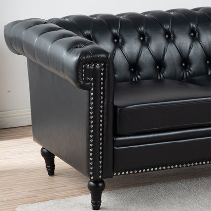Canapé 3 places en cuir PU 83,66 pouces avec accoudoirs carrés et coussins amovibles, support à ressorts ensachés et garniture cloutée