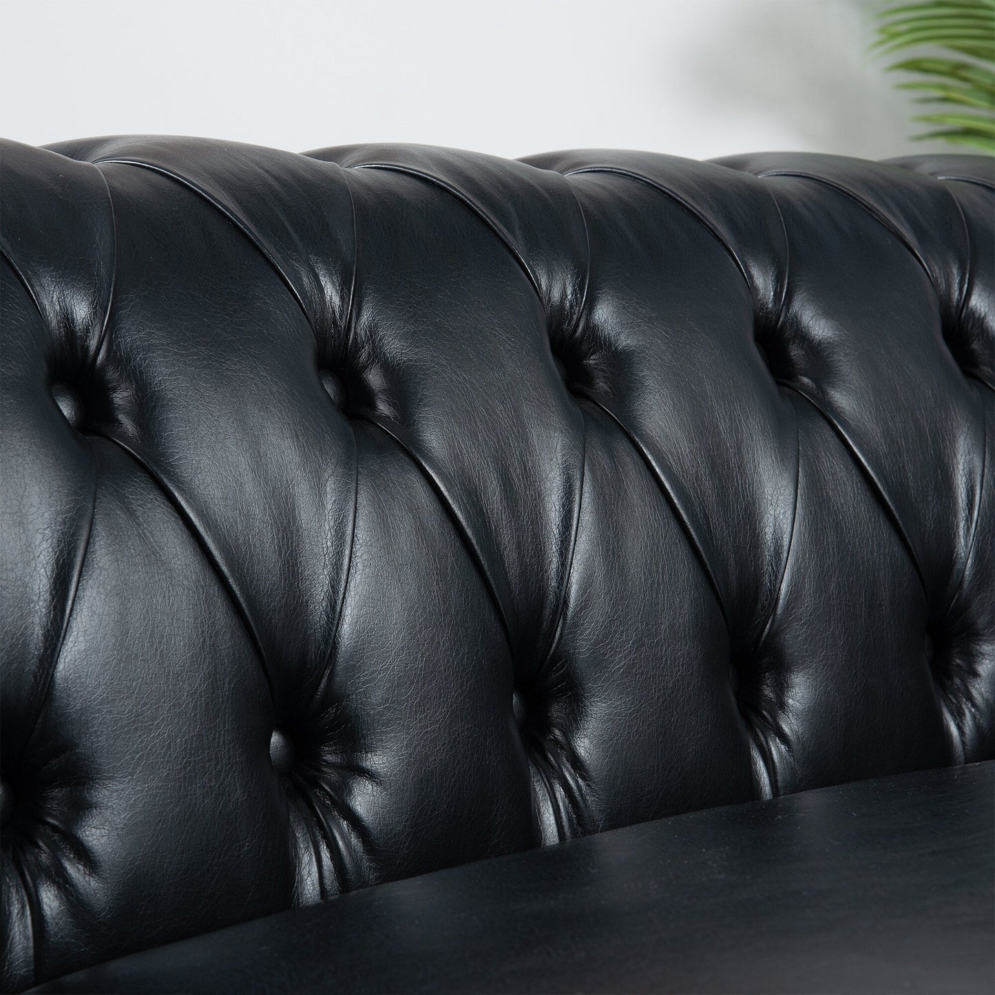 Canapé 3 places en cuir PU 83,66 pouces avec accoudoirs carrés et coussins amovibles, support à ressorts ensachés et garniture cloutée