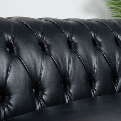 Canapé 3 places en cuir PU 83,66 pouces avec accoudoirs carrés et coussins amovibles, support à ressorts ensachés et garniture cloutée
