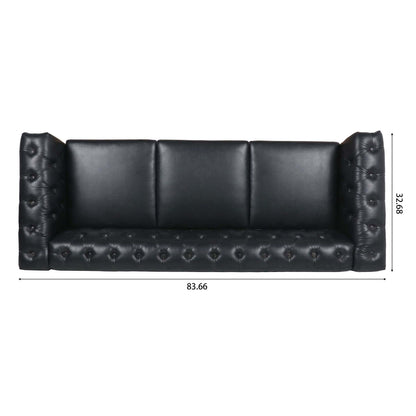 Canapé 3 places en cuir PU 83,66 pouces avec accoudoirs carrés et coussins amovibles, support à ressorts ensachés et garniture cloutée