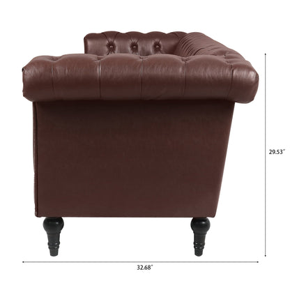 Canapé 3 places en cuir PU 83,66 pouces avec accoudoirs carrés et coussins amovibles, support à ressorts ensachés et garniture cloutée