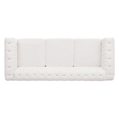 Canapé 3 places en cuir PU 83,66 pouces avec accoudoirs carrés et coussins amovibles, support à ressorts ensachés et garniture cloutée