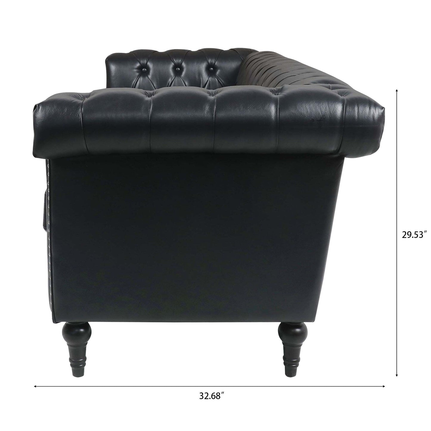 Canapé 3 places en cuir PU 83,66 pouces avec accoudoirs carrés et coussins amovibles, support à ressorts ensachés et garniture cloutée