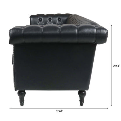 Canapé 3 places en cuir PU 83,66 pouces avec accoudoirs carrés et coussins amovibles, support à ressorts ensachés et garniture cloutée