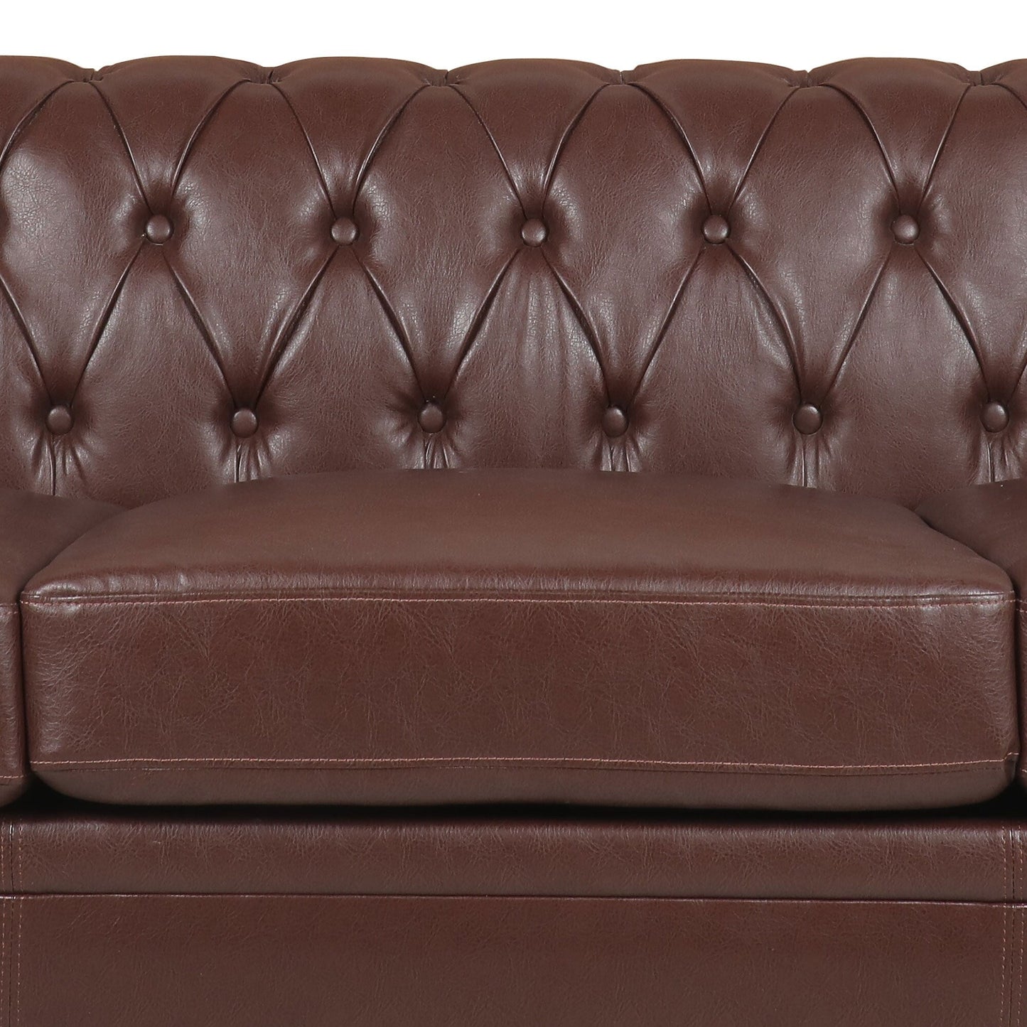 Canapé 3 places en cuir PU 83,66 pouces avec accoudoirs carrés et coussins amovibles, support à ressorts ensachés et garniture cloutée