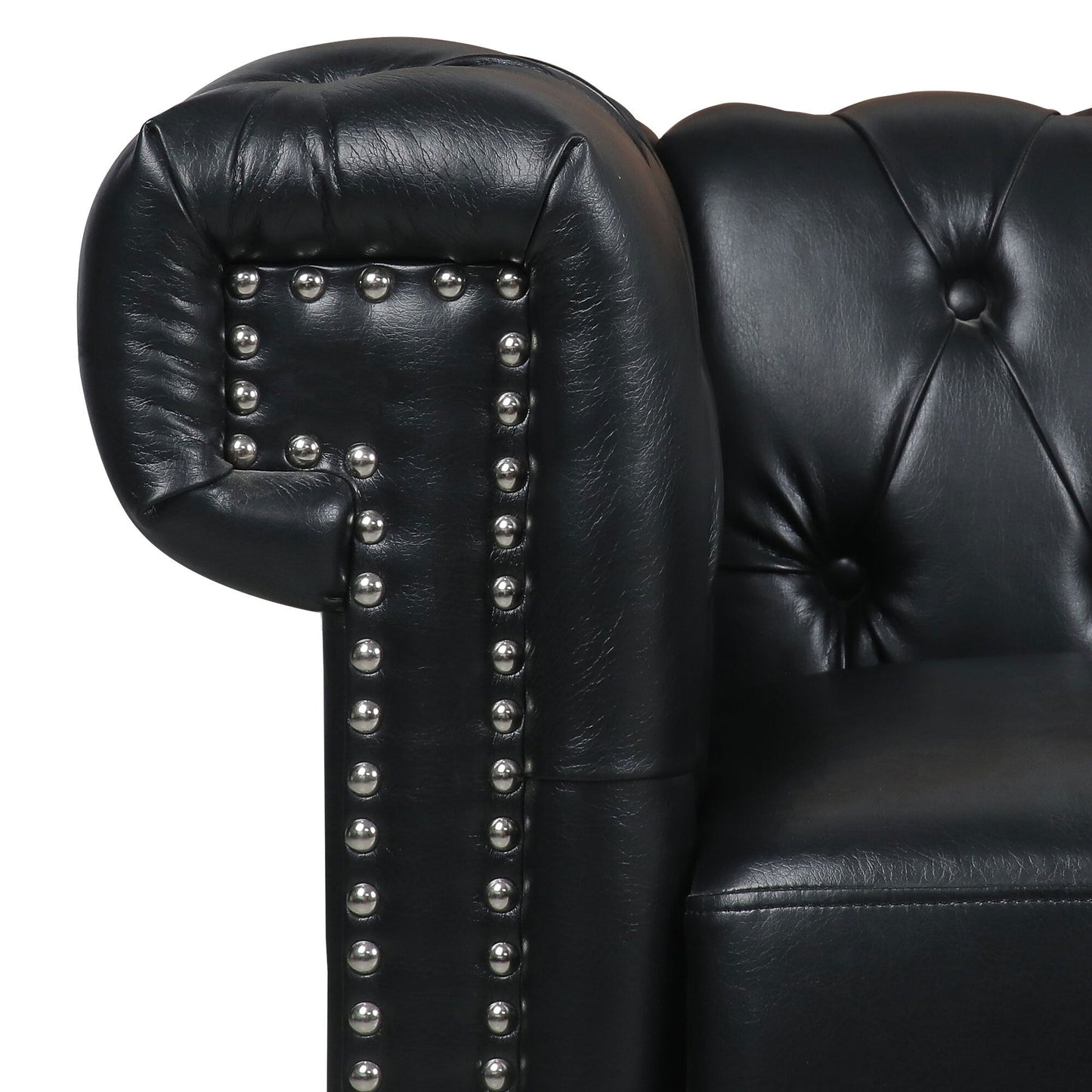 Canapé 3 places en cuir PU 83,66 pouces avec accoudoirs carrés et coussins amovibles, support à ressorts ensachés et garniture cloutée
