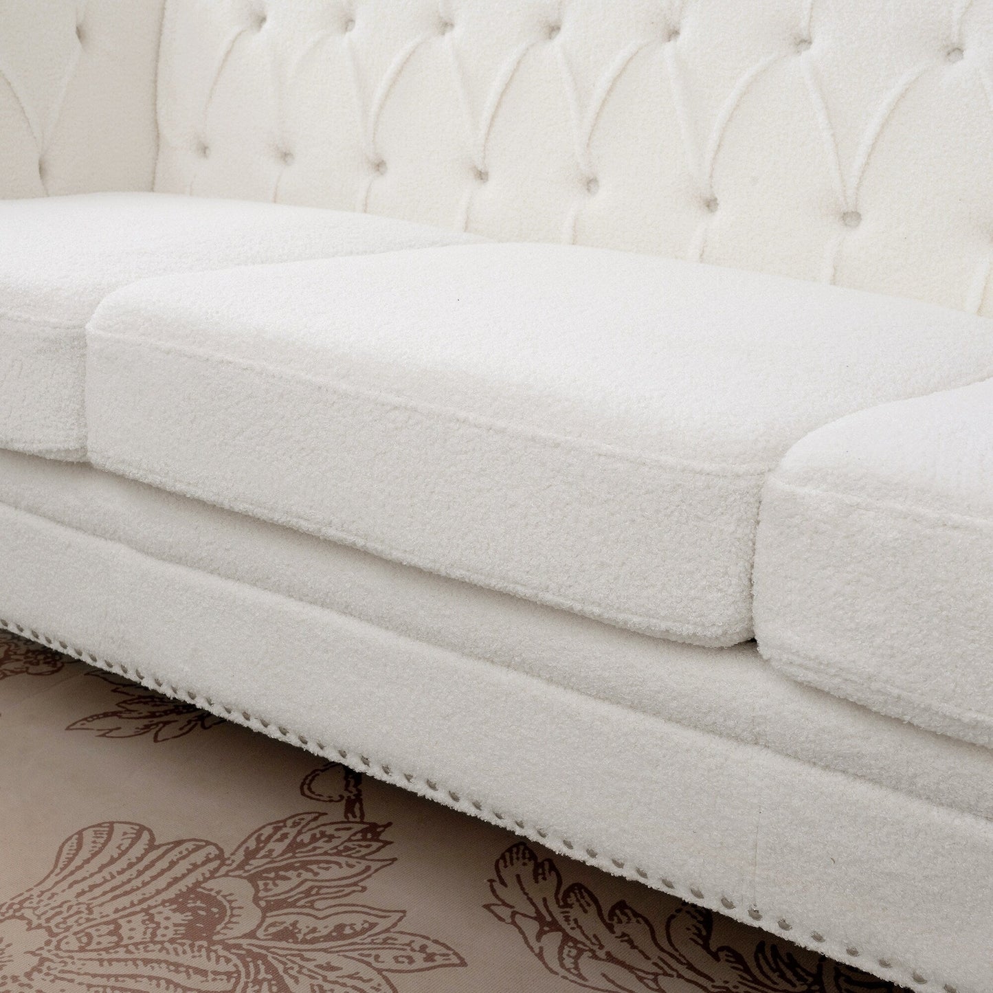 Canapé 3 places en cuir PU 83,66 pouces avec accoudoirs carrés et coussins amovibles, support à ressorts ensachés et garniture cloutée