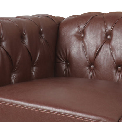 Canapé 3 places en cuir PU 83,66 pouces avec accoudoirs carrés et coussins amovibles, support à ressorts ensachés et garniture cloutée