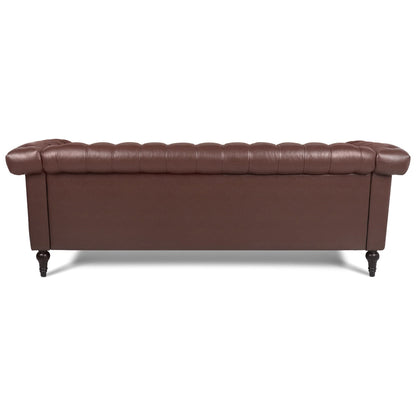 Canapé 3 places en cuir PU 83,66 pouces avec accoudoirs carrés et coussins amovibles, support à ressorts ensachés et garniture cloutée