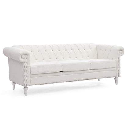 Canapé 3 places en cuir PU 83,66 pouces avec accoudoirs carrés et coussins amovibles, support à ressorts ensachés et garniture cloutée
