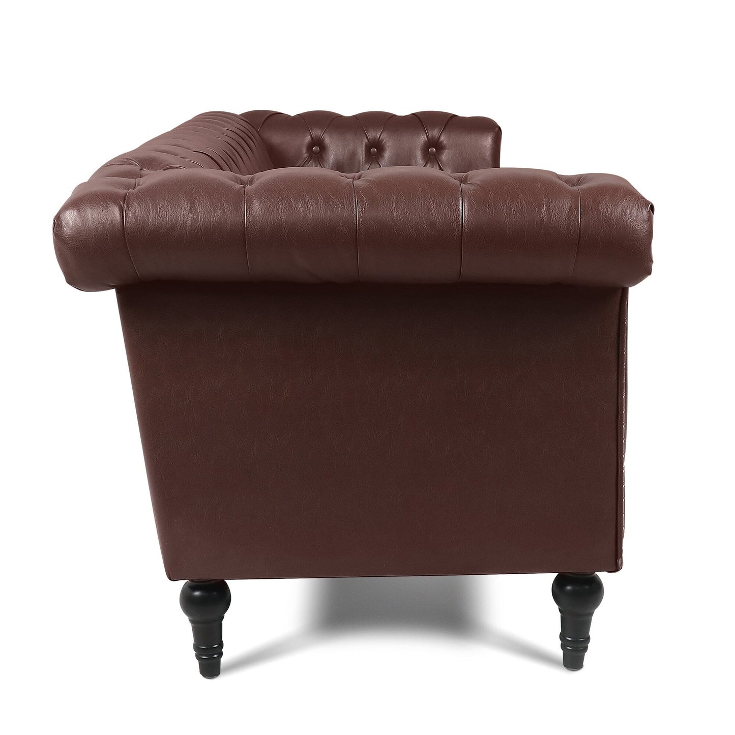 Canapé 3 places en cuir PU 83,66 pouces avec accoudoirs carrés et coussins amovibles, support à ressorts ensachés et garniture cloutée