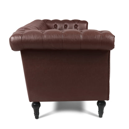 Canapé 3 places en cuir PU 83,66 pouces avec accoudoirs carrés et coussins amovibles, support à ressorts ensachés et garniture cloutée