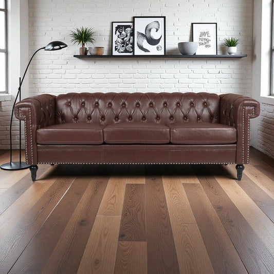 Canapé 3 places en cuir PU 83,66 pouces avec accoudoirs carrés et coussins amovibles, support à ressorts ensachés et garniture cloutée