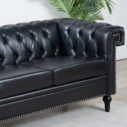 Canapé 3 places en cuir PU 83,66 pouces avec accoudoirs carrés et coussins amovibles, support à ressorts ensachés et garniture cloutée