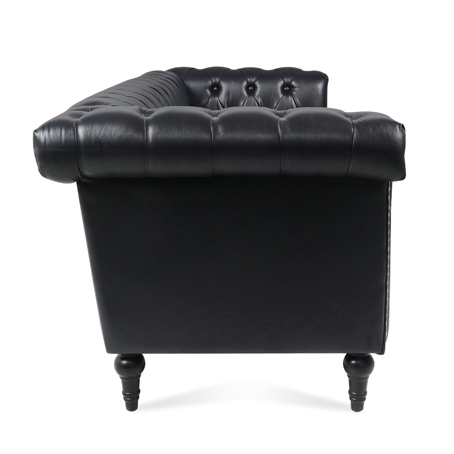 Canapé 3 places en cuir PU 83,66 pouces avec accoudoirs carrés et coussins amovibles, support à ressorts ensachés et garniture cloutée