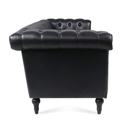 Canapé 3 places en cuir PU 83,66 pouces avec accoudoirs carrés et coussins amovibles, support à ressorts ensachés et garniture cloutée