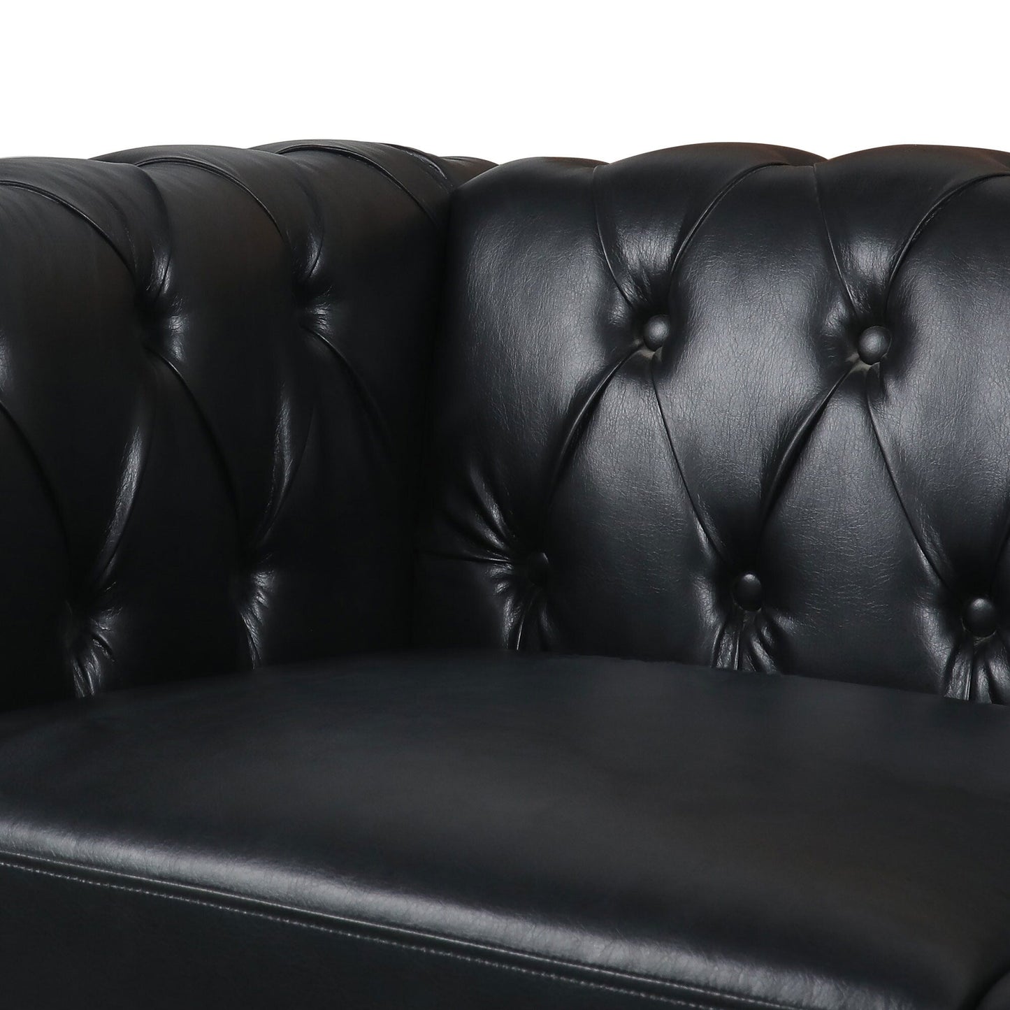 Canapé 3 places en cuir PU 83,66 pouces avec accoudoirs carrés et coussins amovibles, support à ressorts ensachés et garniture cloutée