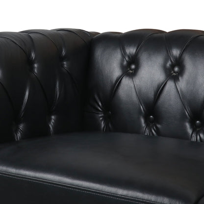 Canapé 3 places en cuir PU 83,66 pouces avec accoudoirs carrés et coussins amovibles, support à ressorts ensachés et garniture cloutée