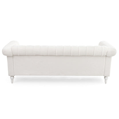 Canapé 3 places en cuir PU 83,66 pouces avec accoudoirs carrés et coussins amovibles, support à ressorts ensachés et garniture cloutée