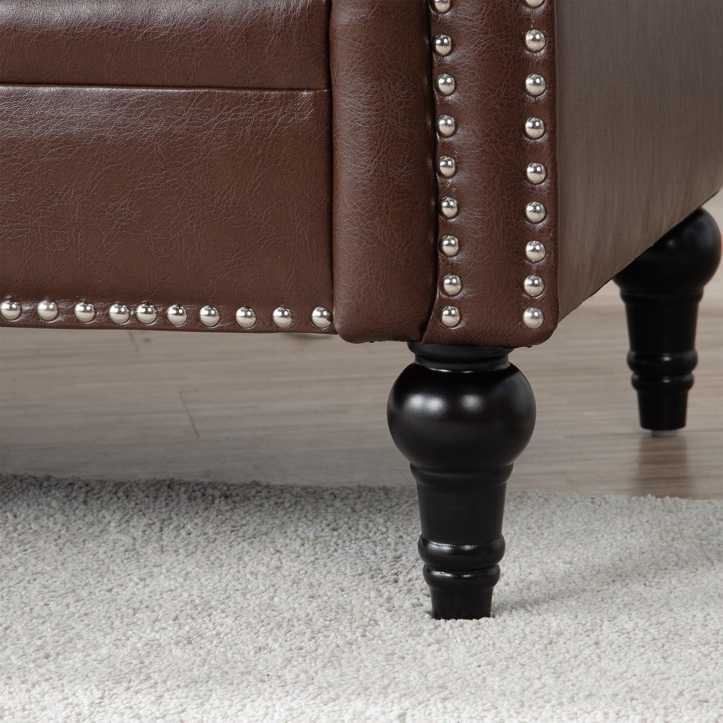 Canapé 3 places en cuir PU 83,66 pouces avec accoudoirs carrés et coussins amovibles, support à ressorts ensachés et garniture cloutée