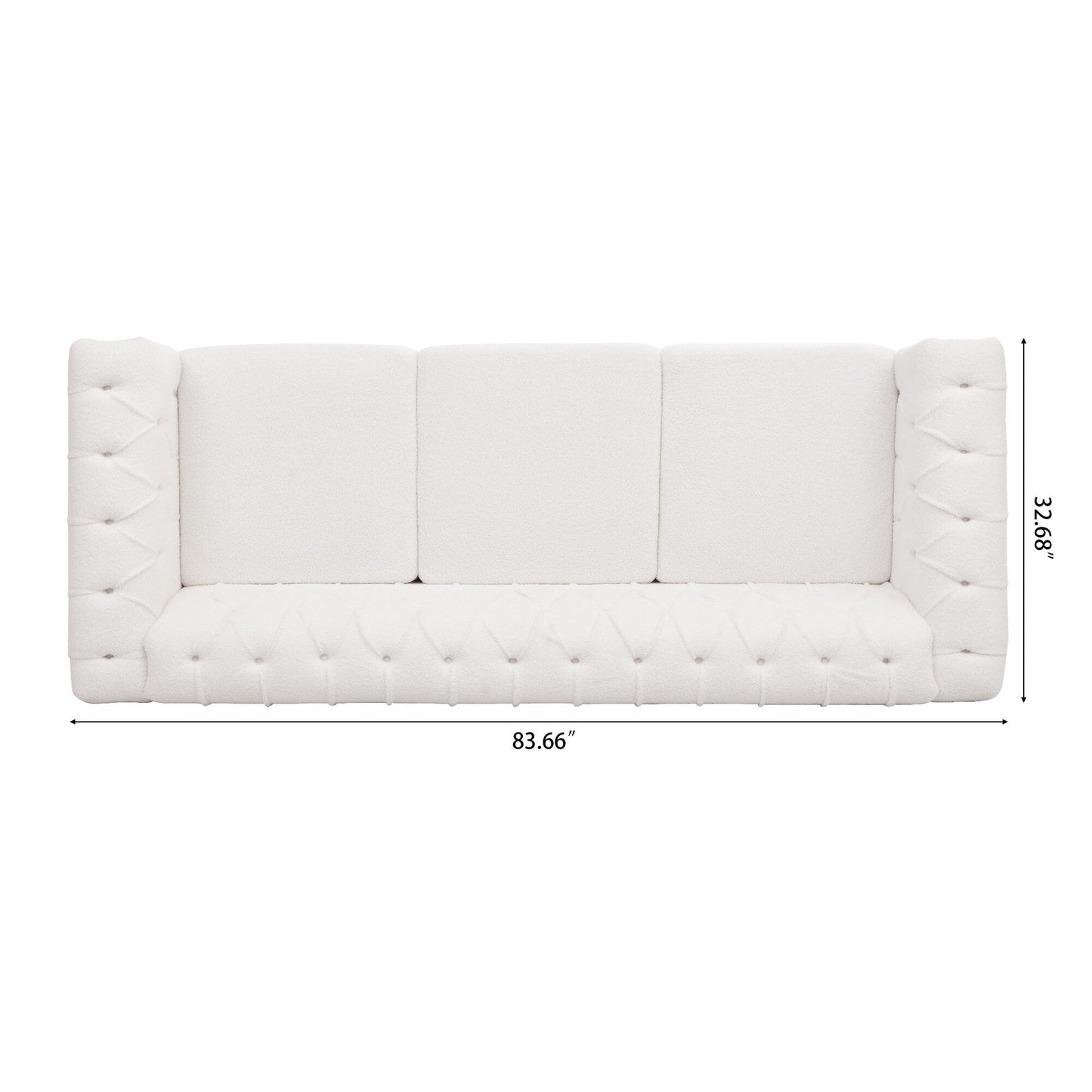 Canapé 3 places en cuir PU 83,66 pouces avec accoudoirs carrés et coussins amovibles, support à ressorts ensachés et garniture cloutée