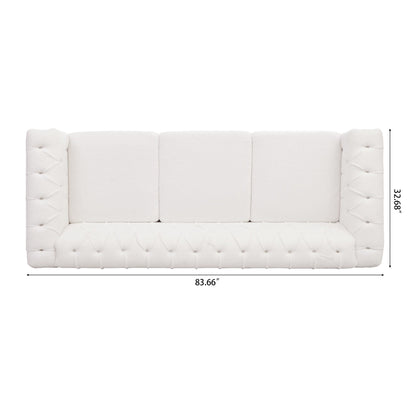 Canapé 3 places en cuir PU 83,66 pouces avec accoudoirs carrés et coussins amovibles, support à ressorts ensachés et garniture cloutée