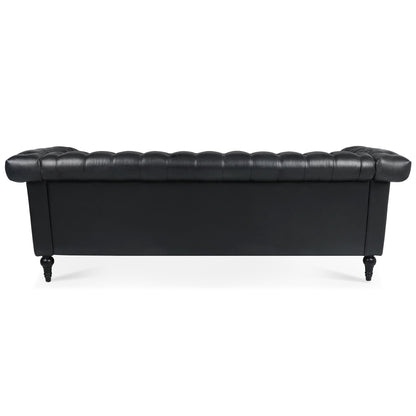 Canapé 3 places en cuir PU 83,66 pouces avec accoudoirs carrés et coussins amovibles, support à ressorts ensachés et garniture cloutée
